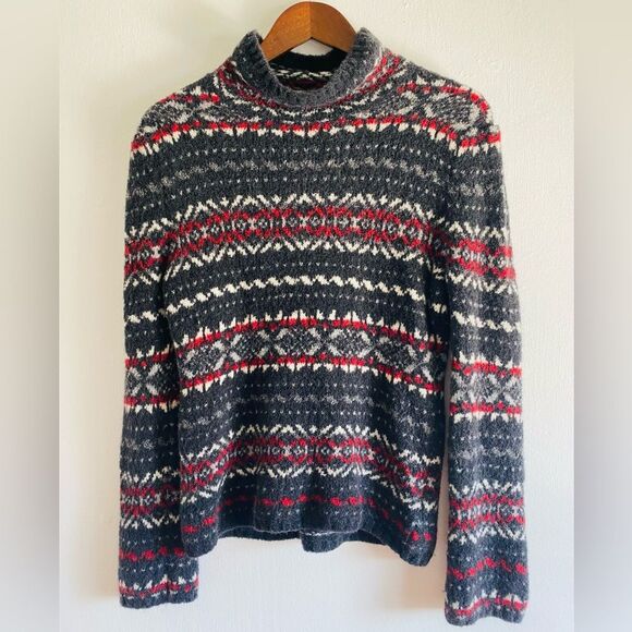 Neve Fair Isle Nordic print Wool blend Cozy Sweater Mock neck Size Medium - Picture 1 of 7